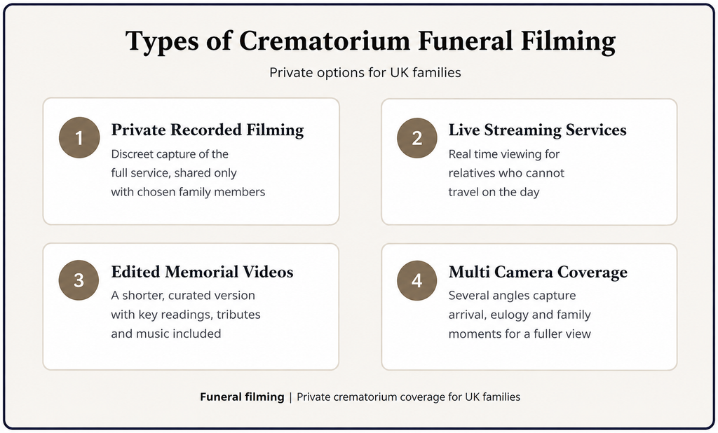 Types of Crematorium Funeral Filming in UK for Private Family Memories 1 image 1